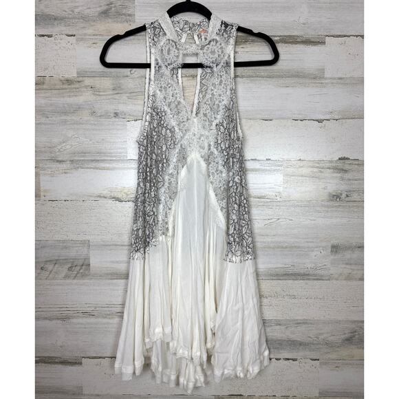 Free People women extra small white black lace Tell Tale Heart Tunic mini dress - Picture 3 of 9